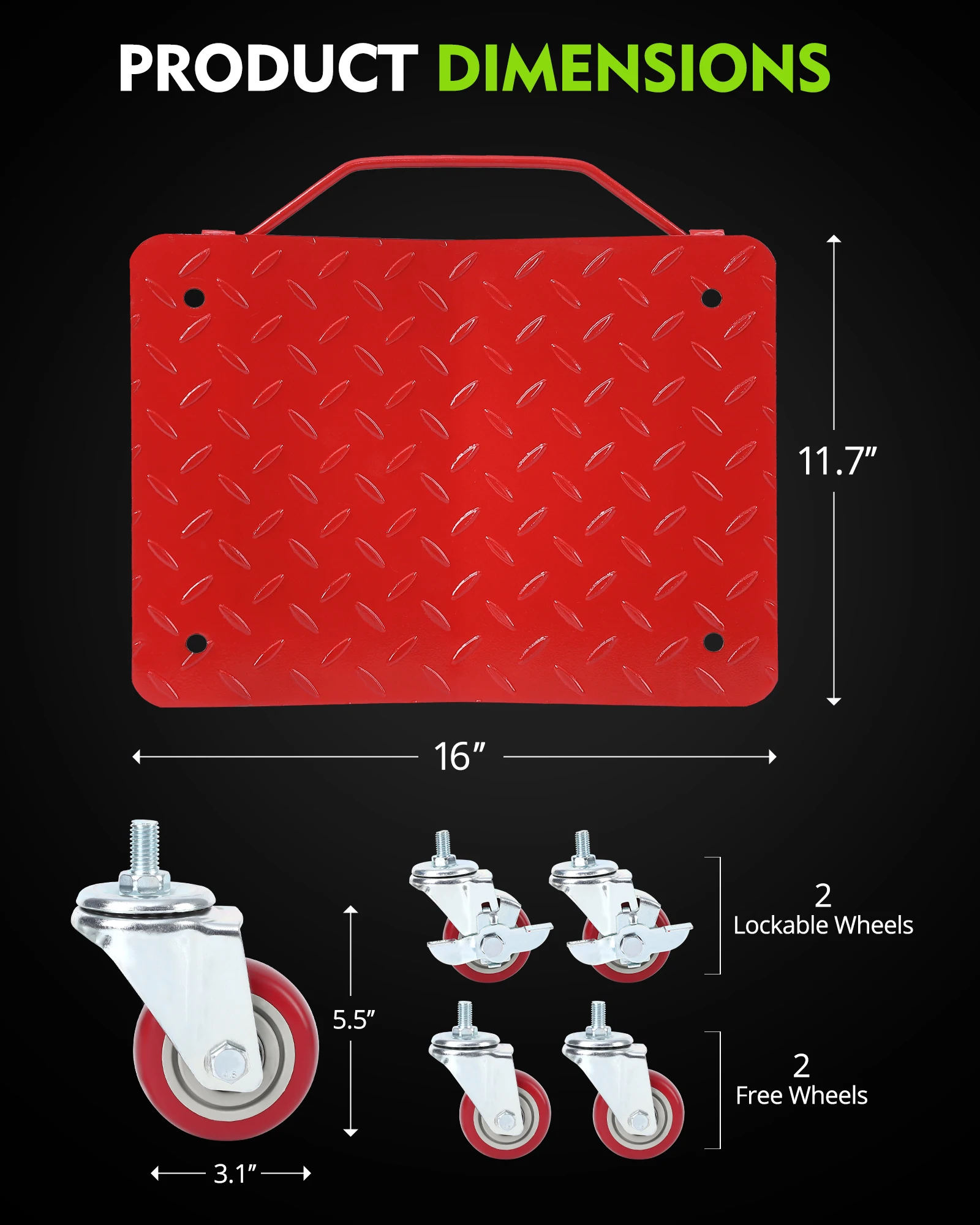 Car Tire Wheel Trolley Dollies – 2/4PCS Vehicle Skates with 4 Casters, 1500lb Capacity Each for Auto Repair & Moving Tires 2