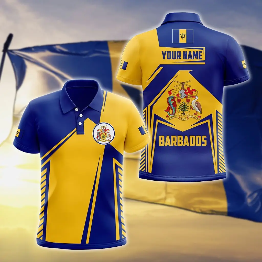 Barbados Flag & Coat of Arms Customized Polo Shirts Summer Casual Streetwear Men\'s Fashion Loose Jersey Plus Size Sportswear