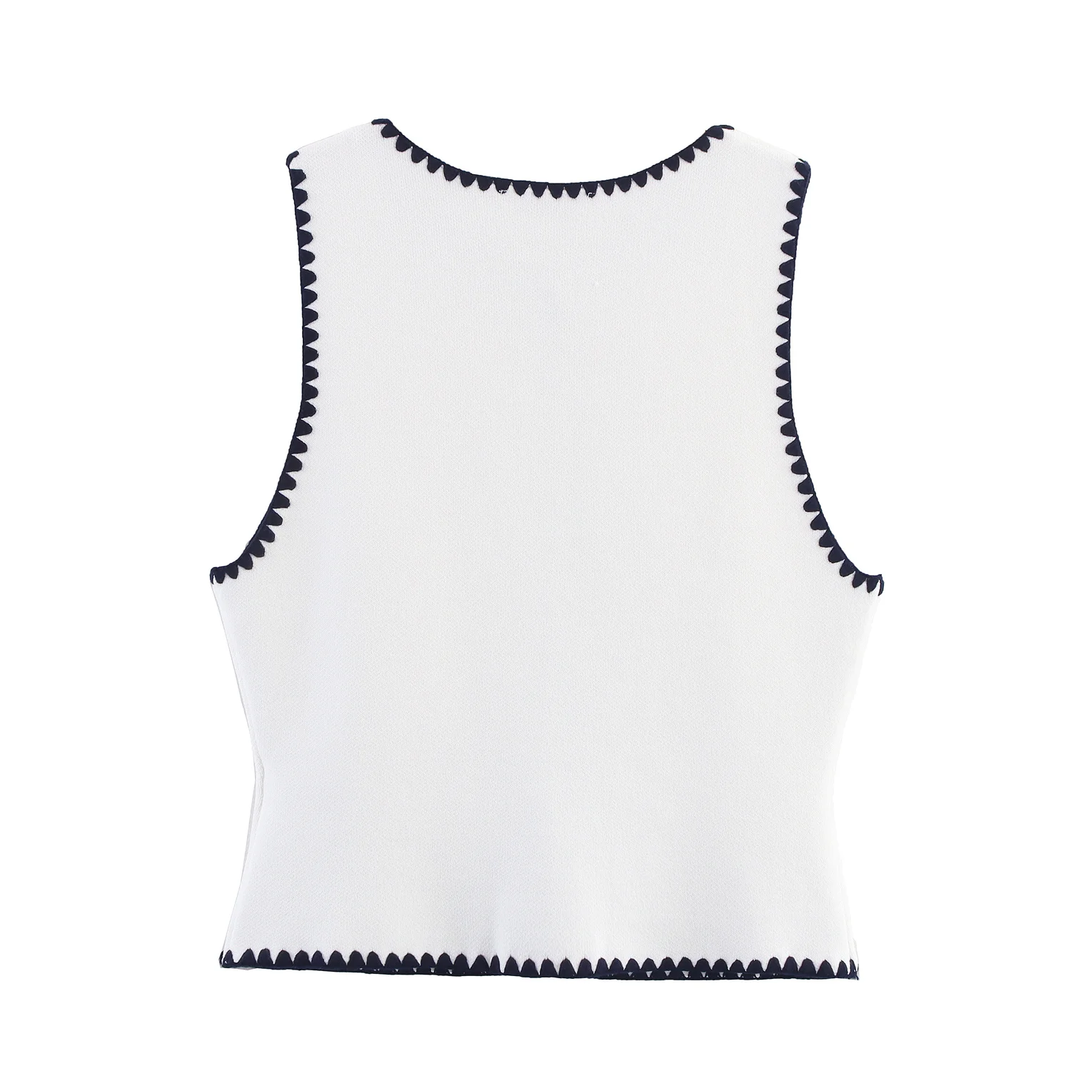 Maxdutti Minimalista alla moda ed elegante blu navy pizzo bianco gilet senza maniche cardigan lavorato a maglia monopetto top da donna