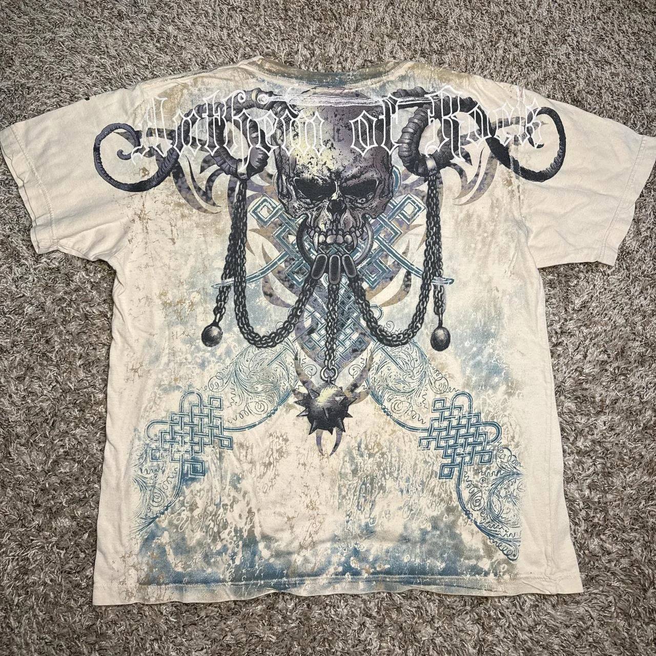 Y2K Cyberpunk Suffering Shirt Tan gótico esqueleto cadena espada camiseta encurtido Retro futurismo oscuro académico camisa de gran tamaño