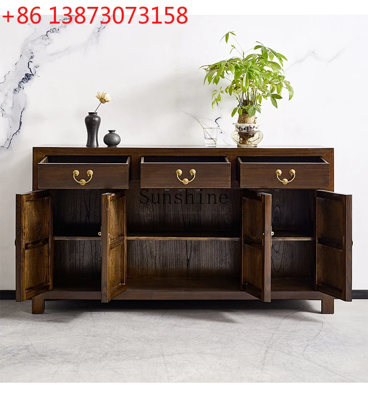 New Chinese solid wood antique simple four-door shoe cabinet living room entrance foyer locker