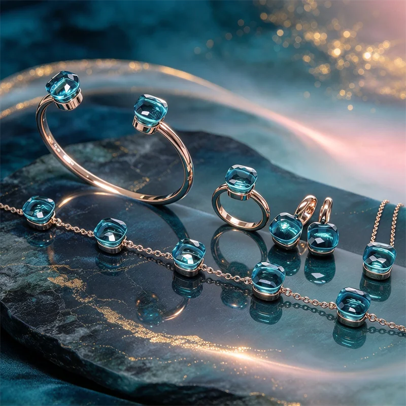 5Pcs/Set Women Ring Earrings Necklace Bracelet Jewelry Set 20Colors Crystal Customized Stone-Colors
