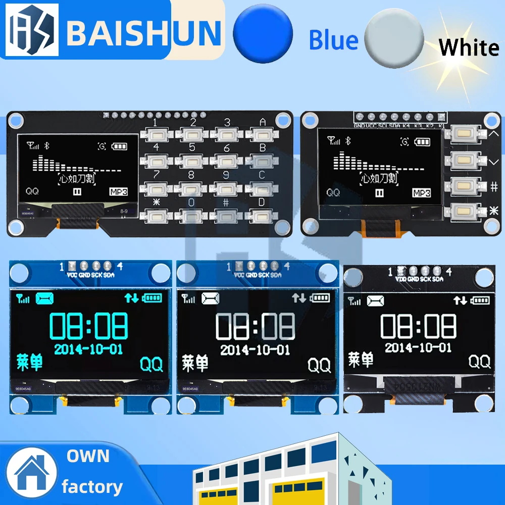 ‌ Módulo de exibição OLED I2C de 1,3 polegadas 128x64 SSD1306 (branco no preto) – compatível com 3,3 V/5 V, interface de 4 pinos (GND, VCC, SCL, SDA)