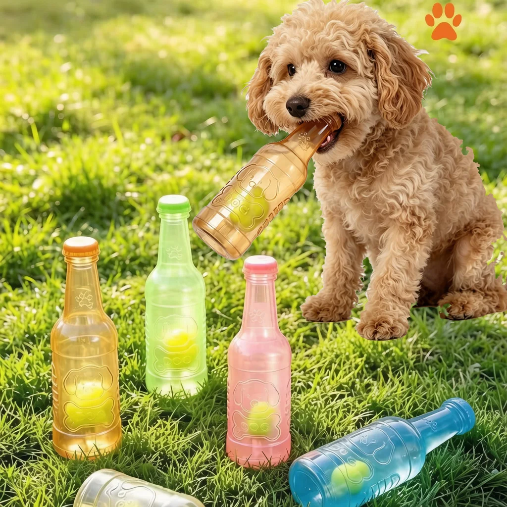 Pet Chew Toy TPR Bite Resistance Beer Bottle with Tennis Ball Toy Puppy Teeth Grinding Dog Cat Chewing Squeaky Interactive Toys
