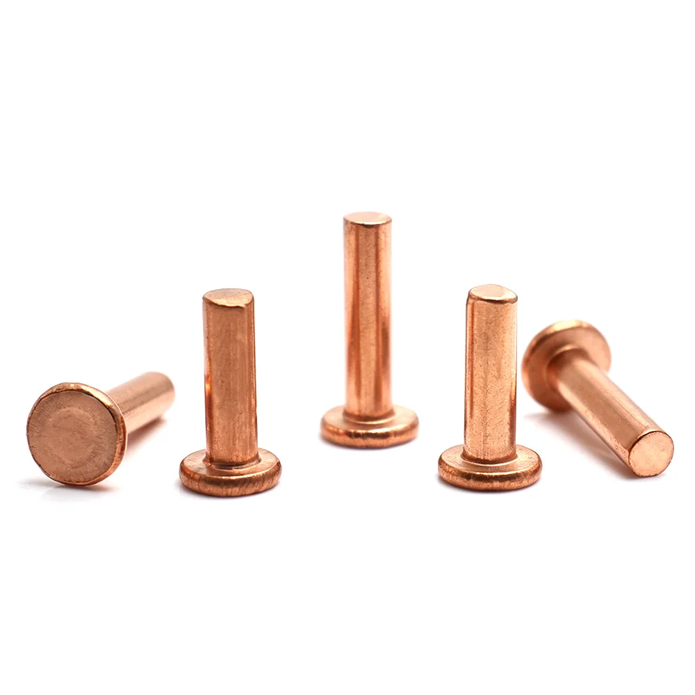 5-25pcs Gb109 Pure Copper Flat Solid Rivets Hammered Flat Round Cap Copper Fasteners M1.5 M2 M2.5 M3 M4 M5 M6 M8