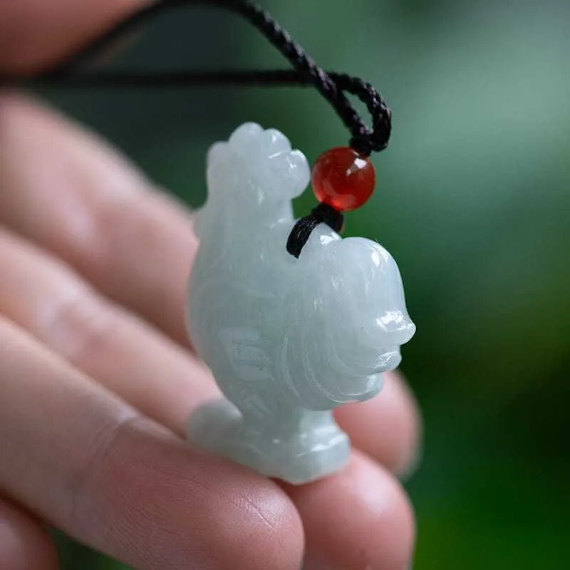 Natural Myanmar Jadeite Rooster Pendant Necklace Women Fine Jewelry Grade A Burma Jade Chinese Zodiac Rooster Lucky Charm Amulet