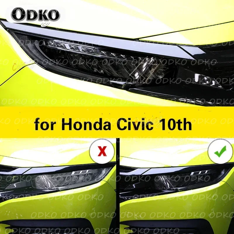 

For Honda Civic 10th 2016 2017 2018 2019 2020 TPU Car Accessories Lamp Hoods Transparent Black Headlight Film Protective Sticker