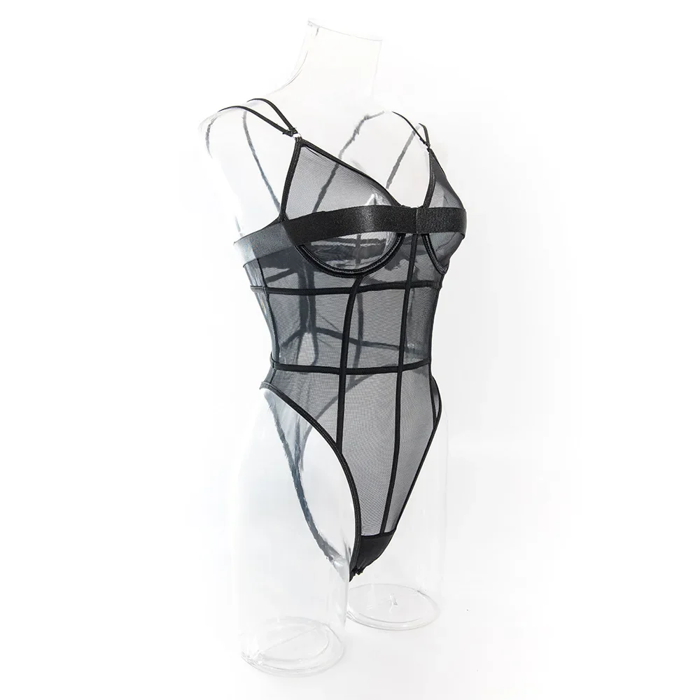 

Mesh Plaid Bodysuits Women Sexy Coquette Sleeveless See Through Back Cross Body-shaping Rompers Female Beach Style Tops