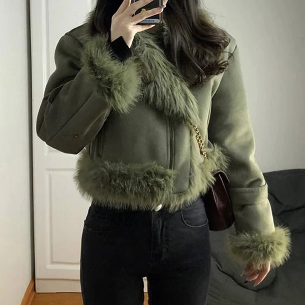 Locomotiva de pele de raposa terno feminino 2025 início da primavera design sentido amigável casaco peludo feminino