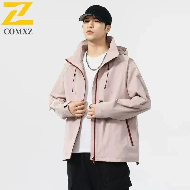 

COMXZ Мужская байкерская куртка Soft Shell с капюшоном Ветрозащитная уличная охотничья куртка для кемпинга Альпинистская минималистичная устойчивая к царапинам верхняя одежда