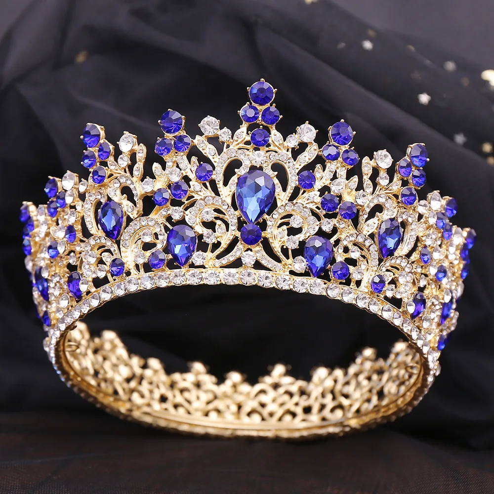 KMVEXO Baroque Full Round Royal Queen King Crystal Crowns Diadem Banquet Tiaras Prom Pageant Party Wedding Costume Hair Jewelry