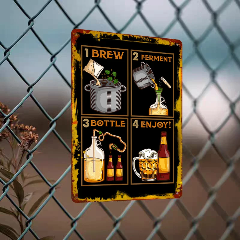 Vintage Craft Beer Brewing Process Metal Tin Sign Home Bar Wall Decor Art Print
