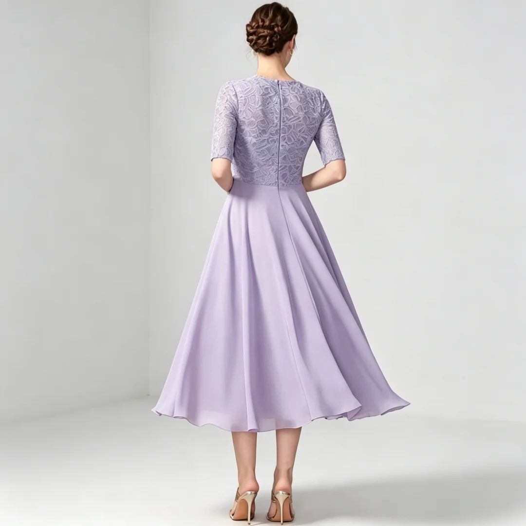 VICTORIA elegant Tea Length A-line party dress for wedding Zip-back women's wedding party Mother Of The Bride Dresses Customized view 2