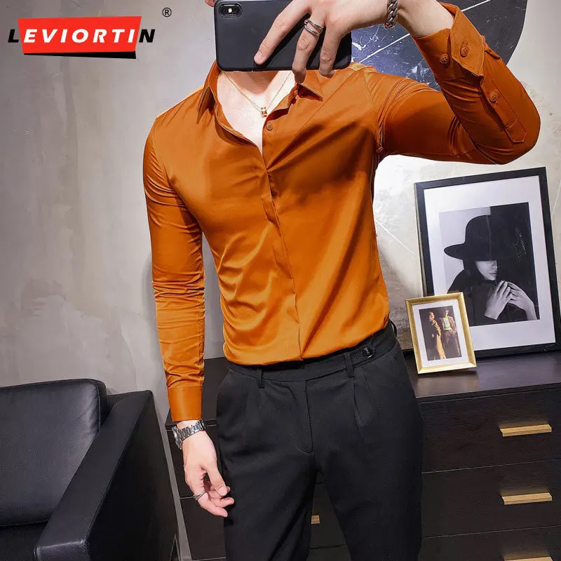 Men's minimalist long sleeved solid color basic concealed placket slim fitting shirt Korean version slim fitting business shirt