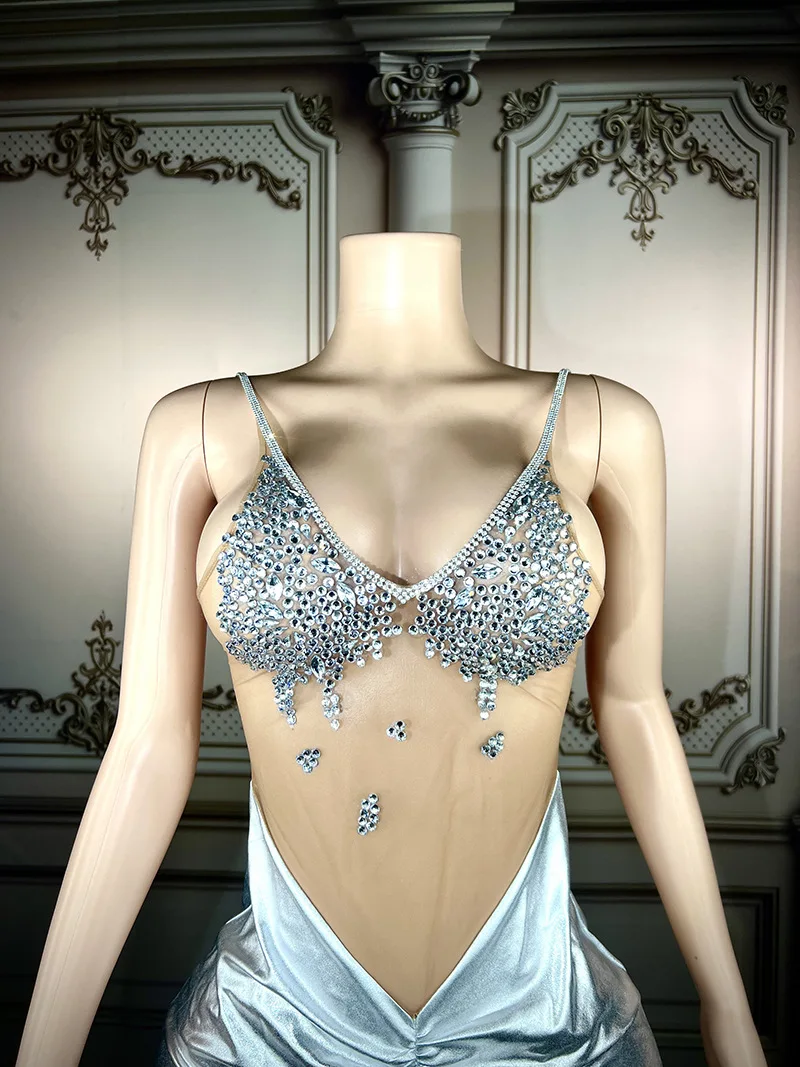 Diamant Intarsien Ausgehöhlt Mesh Sexy Hüfte Wrap Rock Bar Und Nachtclub Sängerin Bungee Dance Bühne Leistung Kleidung