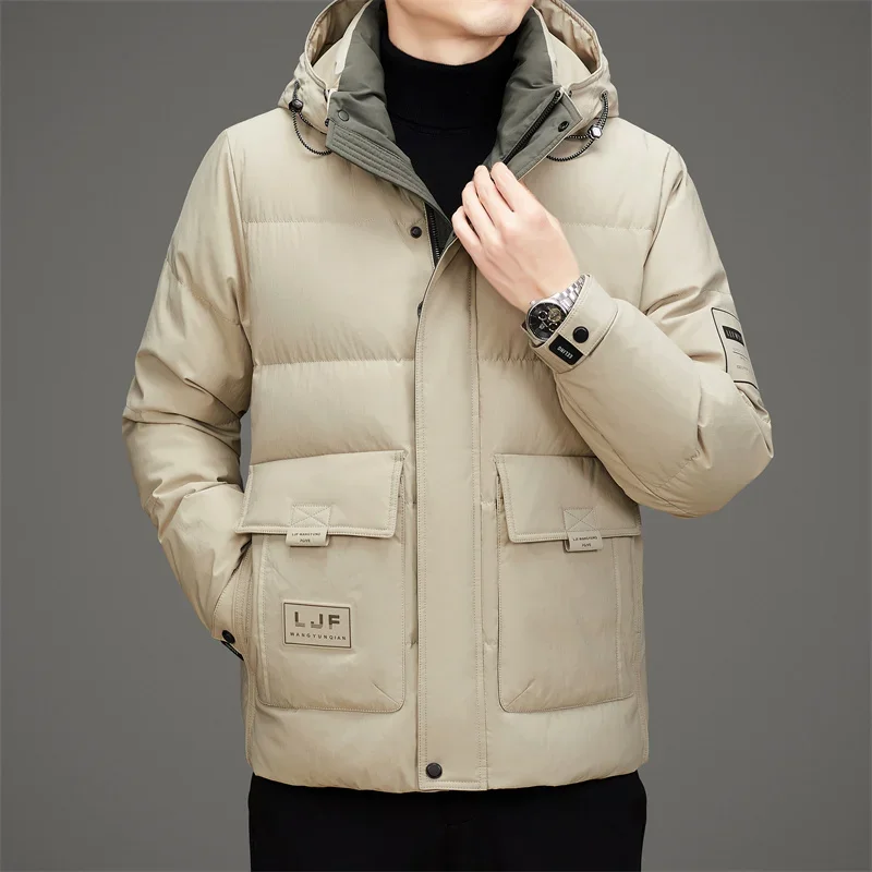 Jaqueta masculina de manga comprida com capuz, acolchoamento masculino, saco casual masculino, casaco removível, roupa fria, puffer, inverno, 2024