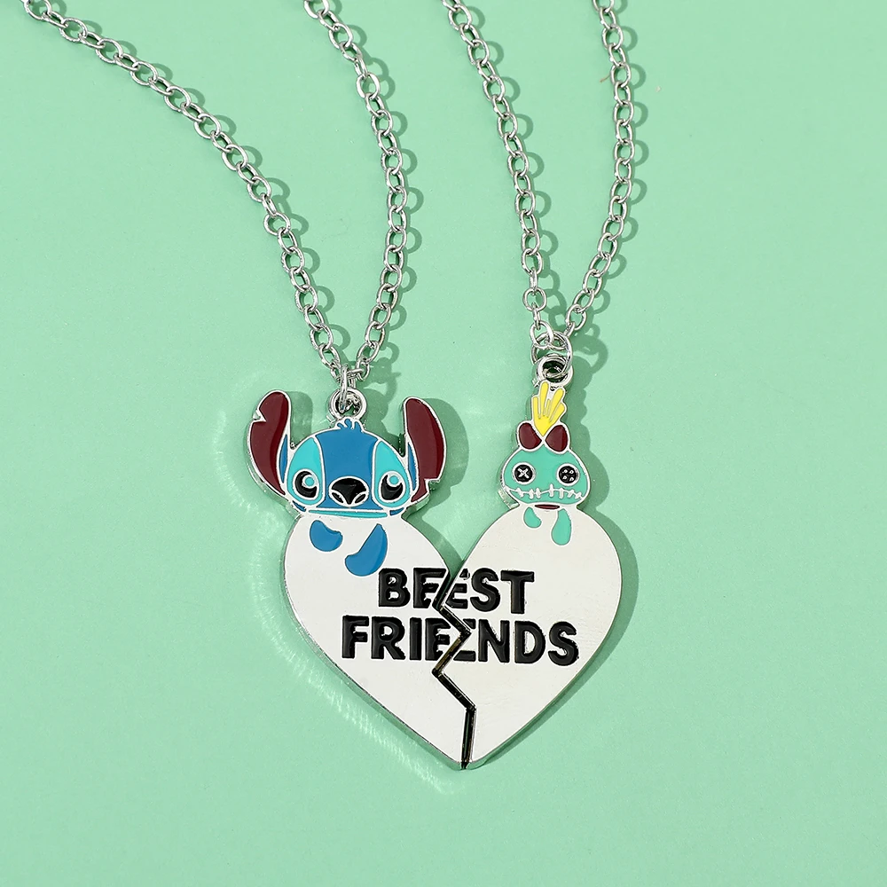 Stitch Love Double Necklace Bff Necklace for 2 Friend Kawaii Lilo and Stitch Heart Shaped Jewellery Accessories Gifts