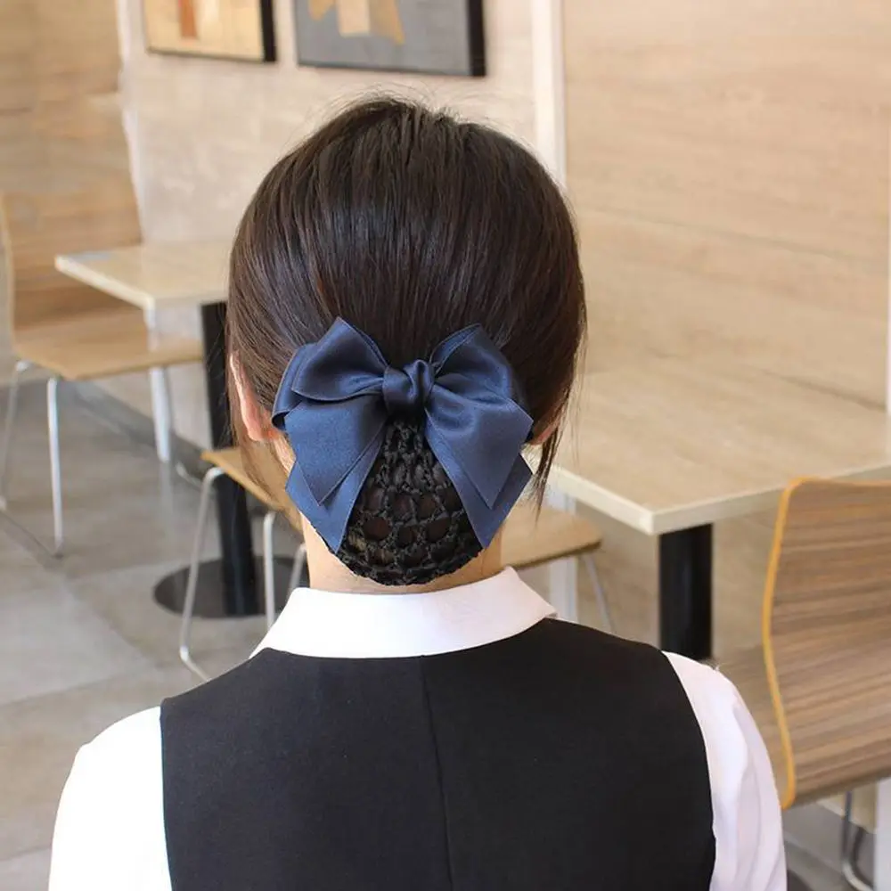 Headwear doce para meninas hotel bowknot enfermeira feminino primavera clipe coreano bun snood rabo de cavalo clipe hairgrips capa net