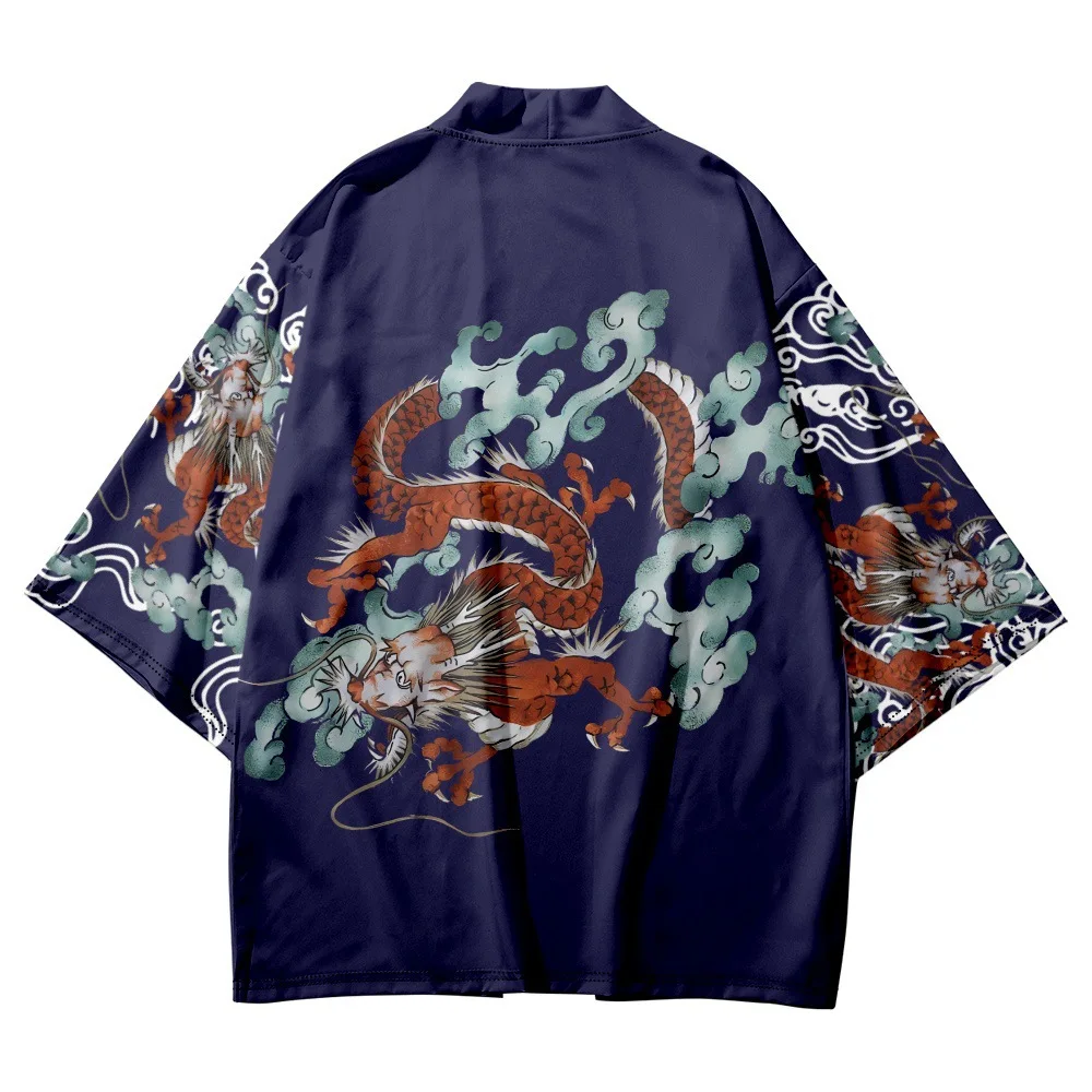 Chinese Dragon Printed Cardigan Harajuku Long Style Kimono Women Men Japanese Street Samurai Cosplay Yukata Tops Oversize S-5XL