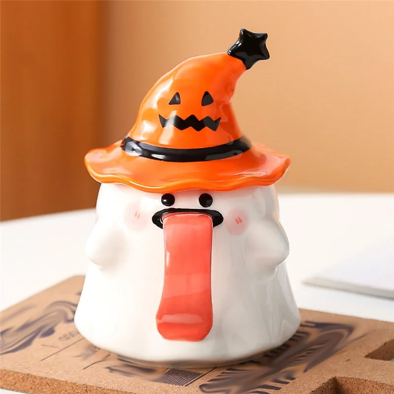 

Efficient Halloween Cup With Witch Hat Cover Specter, Cute Originality Tongue Out Mug, Novelty Halloween Tea Cup