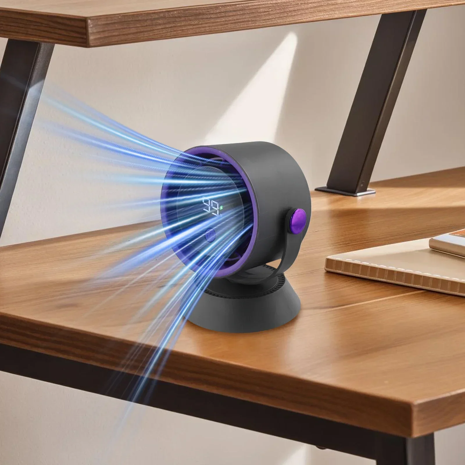 Portable Rechargeable Fan with Digital Display and Turbine Airflow Compact Design for Office and Household Air Circulation