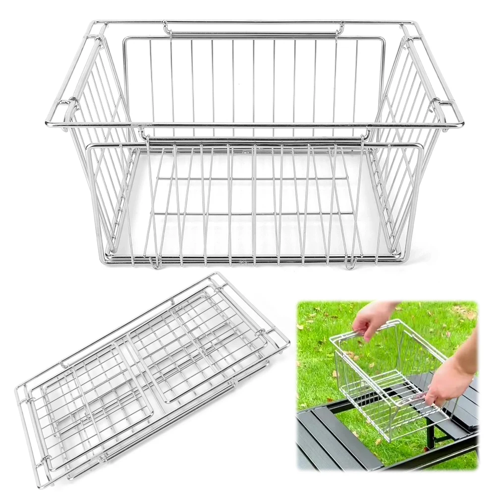 Camping Folding Storage Basket Stainless Steel Pots Bowls Plates Holder Basket for IGT Desktop Side Expansion Rack