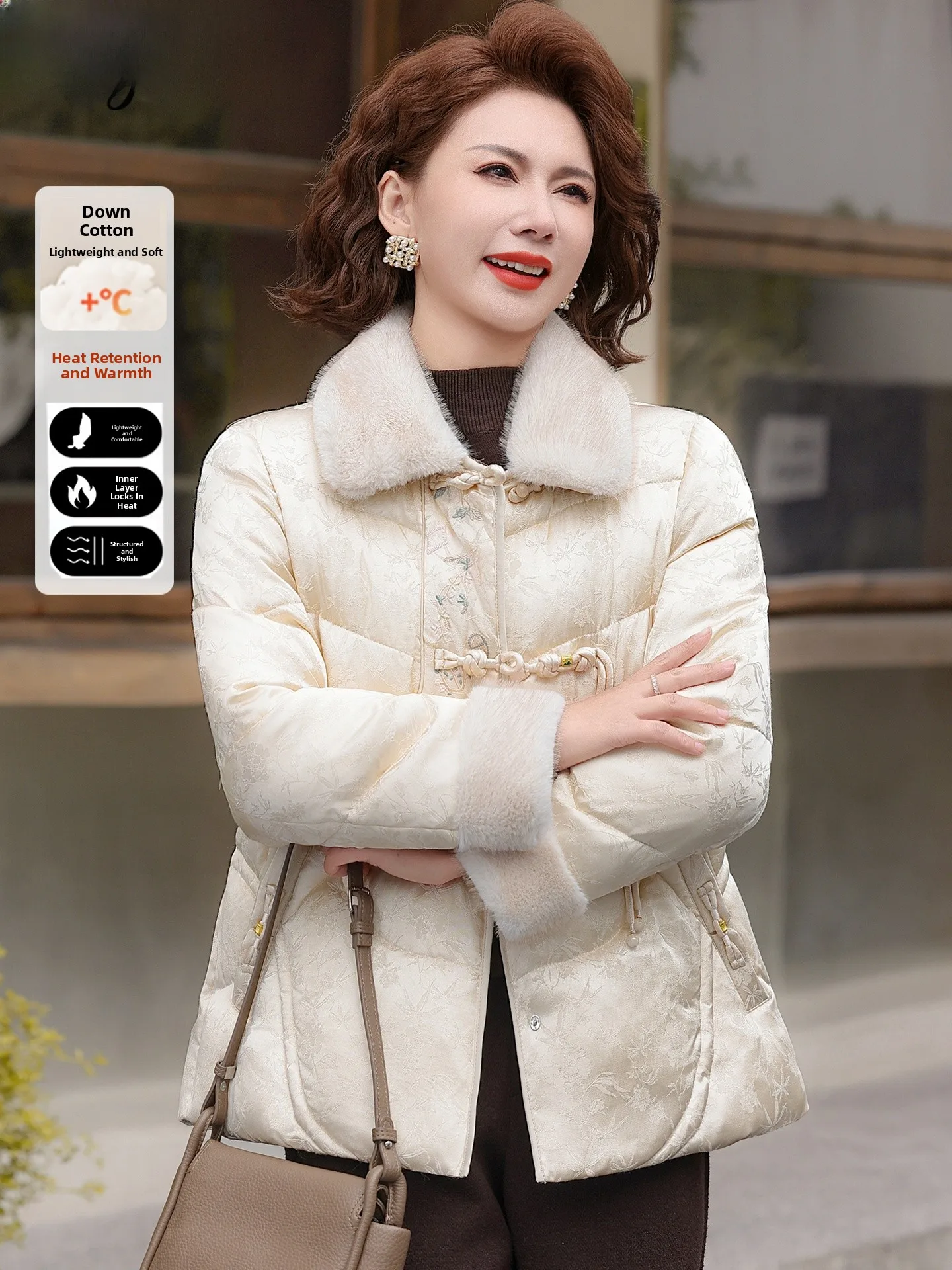 

Thiened down Cotton Jaet ort Sle Women's Autumn Winter Warm Clothes Casual Loose Fit Mid-aged And ly Women
