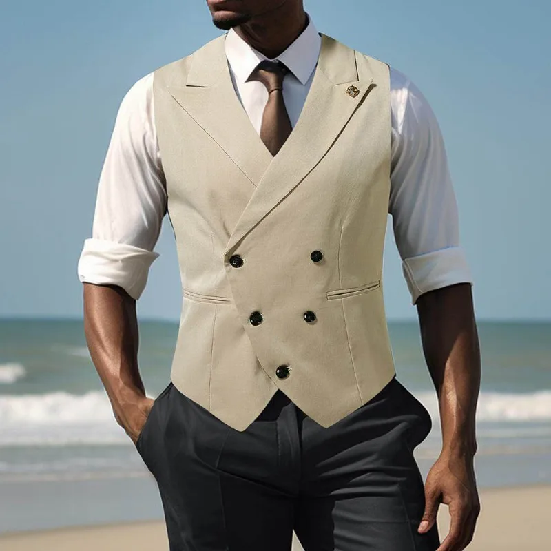 

Men's 2026 Spring Double Breasted Vest Suit British Style Wedding Outfit Groom Best Man Formal Waistcoat