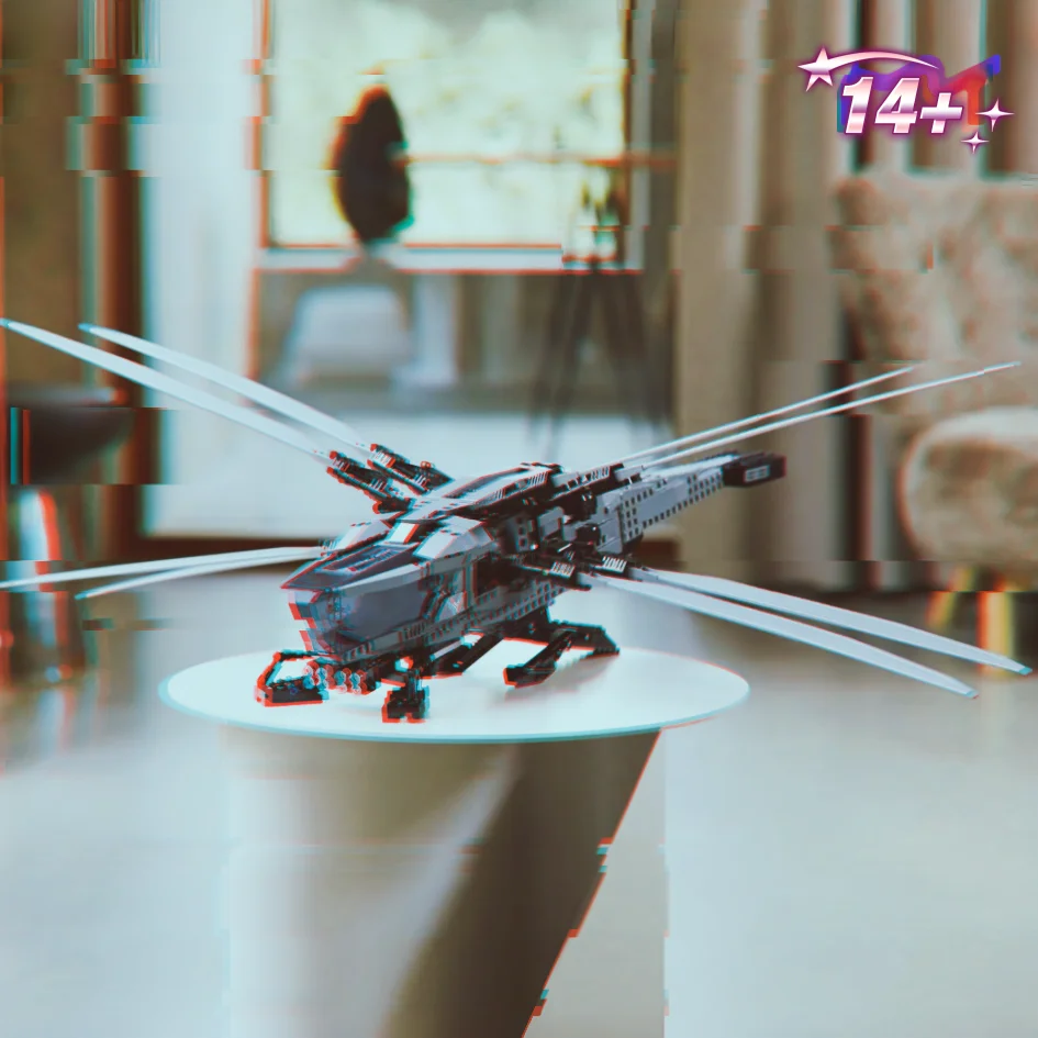 2026 New 1369pcs Sci Fi Style Flying Vehicle Helicopter Flapping Wing Aircraft Building Block Puzzle Model Toy For Birthday Gift