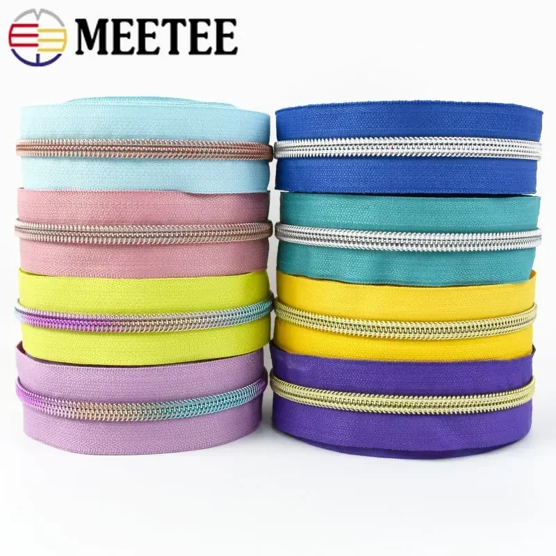 Meetee 3/5Meters 5# Nylon Zippers Tape with Plastic Coil Zips for Jacket Garment Bags Zip Repair Kit DIY Sewing Accessories