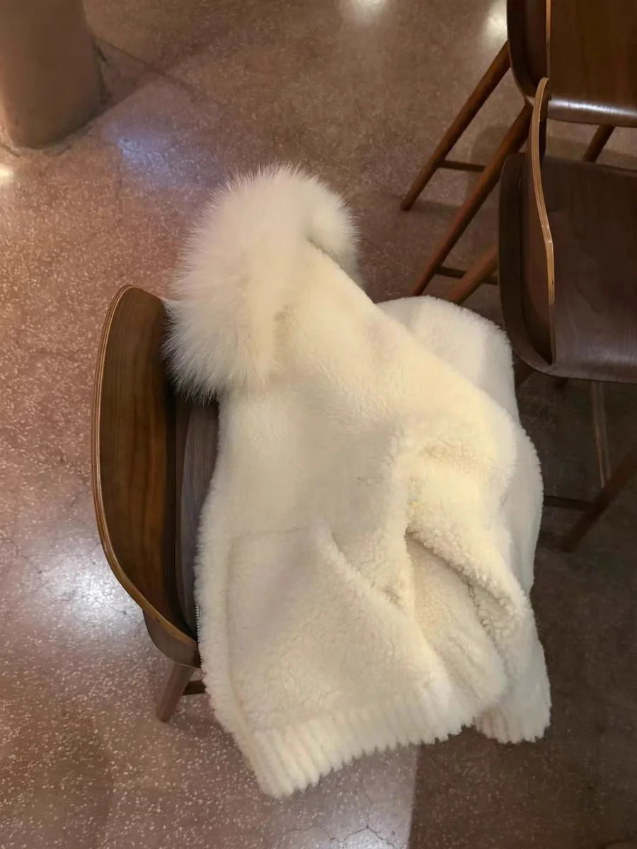 معطف نسائي كاجوال من فراء الخروف Jaet فضفاض مناسب ومتعدد الاستخدامات معطف للدفء مضمون بسحاب للإغلاق قابل للتعديل