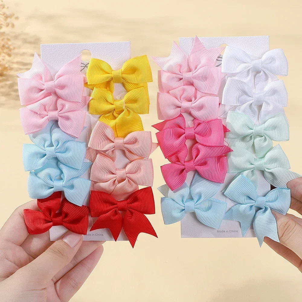 10Pcs/ Set Cute Solid Mini Bows Ribbon Bowknots Hair Clips for Girls Sweet Barrettes Hairpins Headwear Kids Hair Accessories