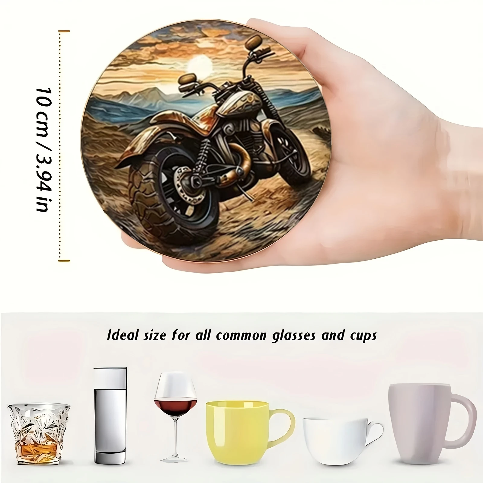 6pcs wooden motorcycle coaster Home office cafe decoration with heat-resistant protective mat for motorcycle lovers ideal gift