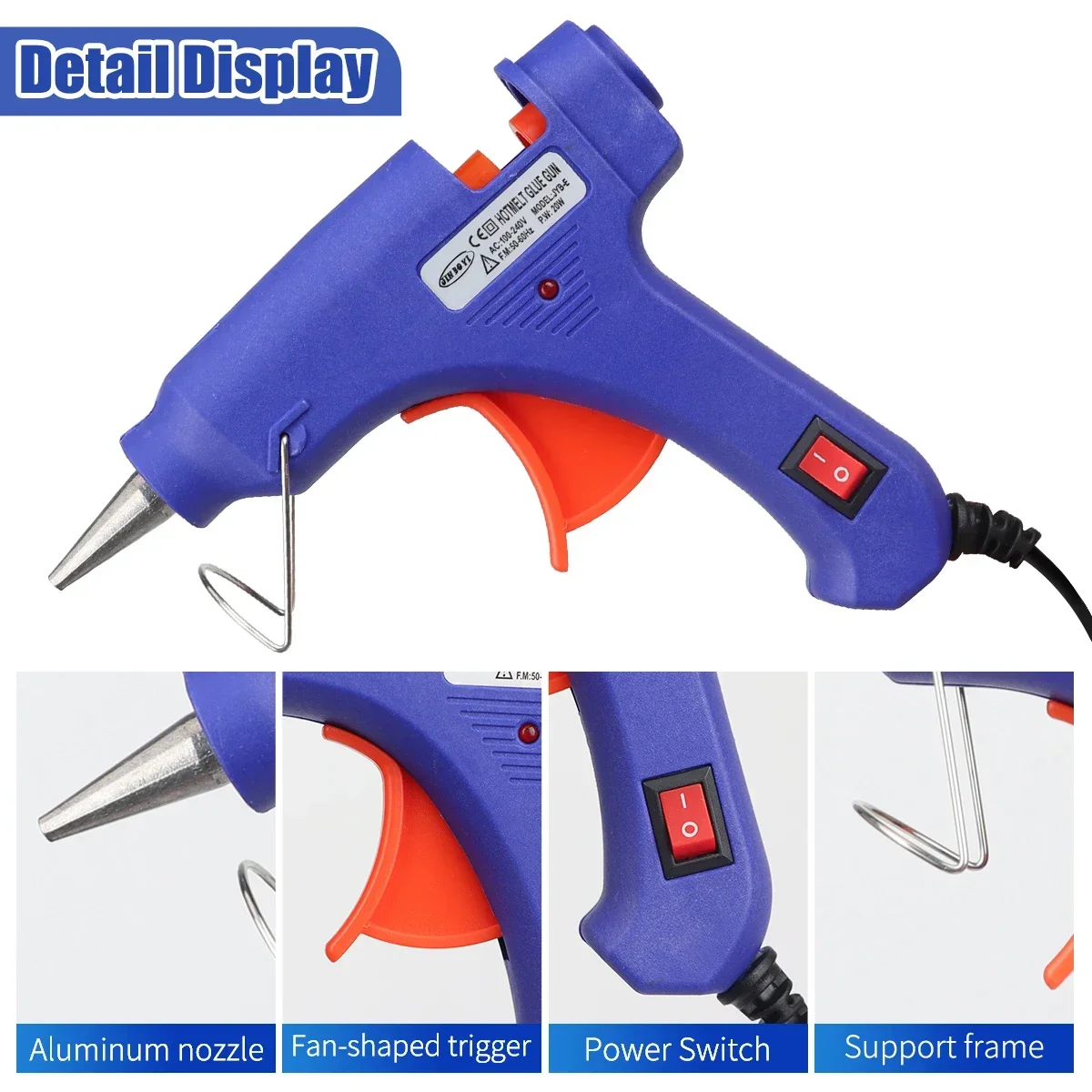 Mini Household Industrial Hot Melt Glue Gun, DIY, Temperatura de Calor Thermo, EU Electric Repair Tool, Use 7mm Glue Sticks, 20W