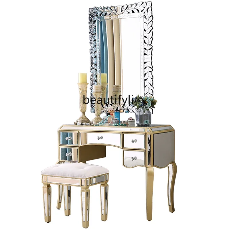 

Dressing Table Storage Cabinet Integrated Small Apartment Bedroom Modern Minimalist Makeup Table Nordic Mirror