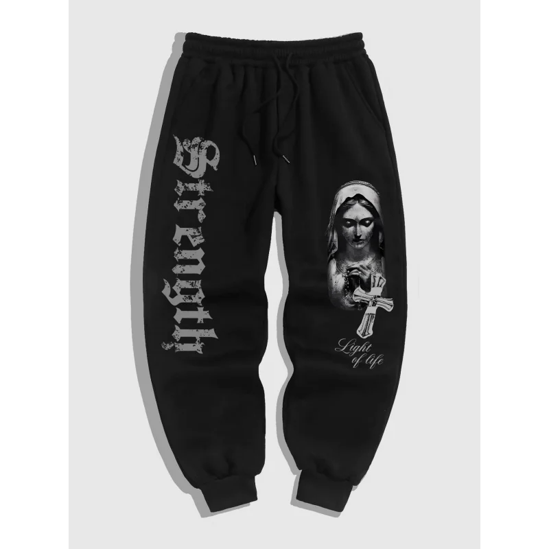 

Men'S Casual Renaissance Virgin Mary Gothic Text Print Men'S Casual Sports Jogging Pants