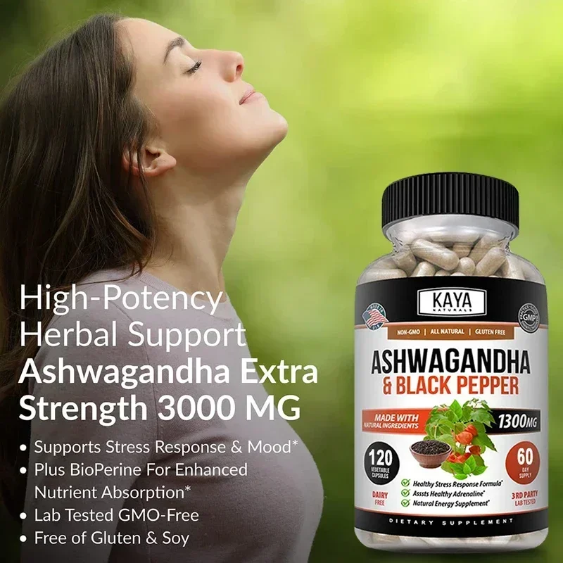 Organic Ashwagandha 1300 Mg - 120 Veggie Caps - Stress Relief, Anti-Anxiety, Improve Mood, Provide Energy
