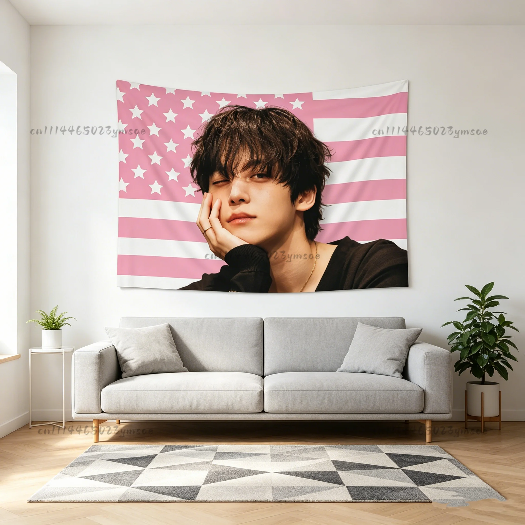 Wall Tapestry A-AteezYunho Wink Pink America Flag Banner Bedroom Wall Hanging Background Cloth Birthday Gift Concert Tapestries