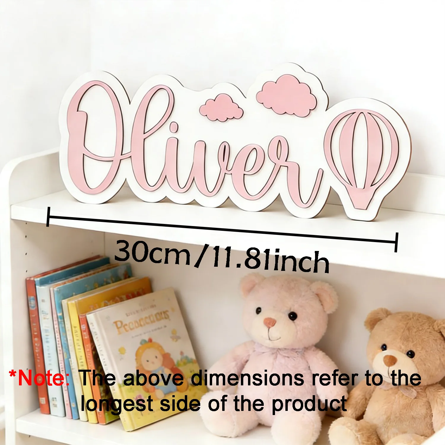 1pc Customized Double-layer Wooden Surname Brand,Cloud Shaped Hot Air Balloon Design, Wall Decoration,Children's Room Decoration image 6