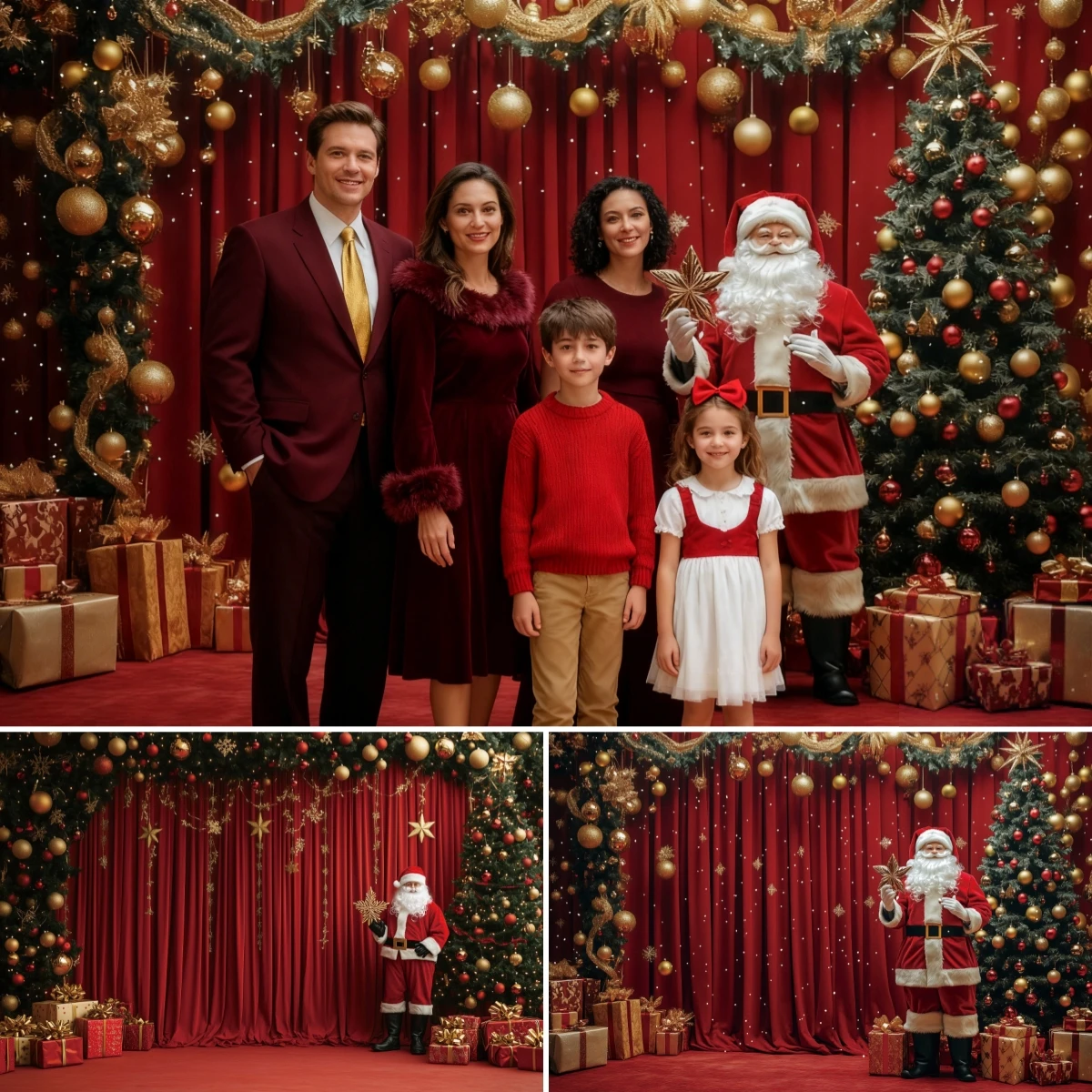 

Merry Christmas Happy New Year Background Red Curtain Snowflakes Christmas Theme Suitable for Family Gatherings Decor Backdrop