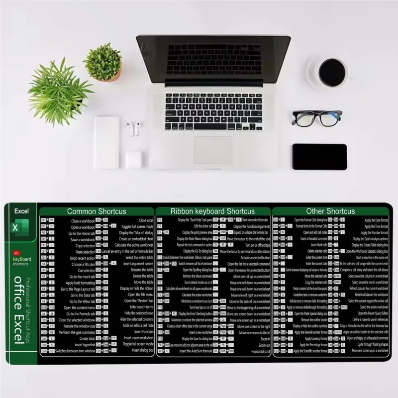 Excel Shortcuts Mouse Pad 900x400mm Extended Desk Mat Keyboard Mousepad With Stitched Edge Non-Slip Rubber Base For Gaming Home