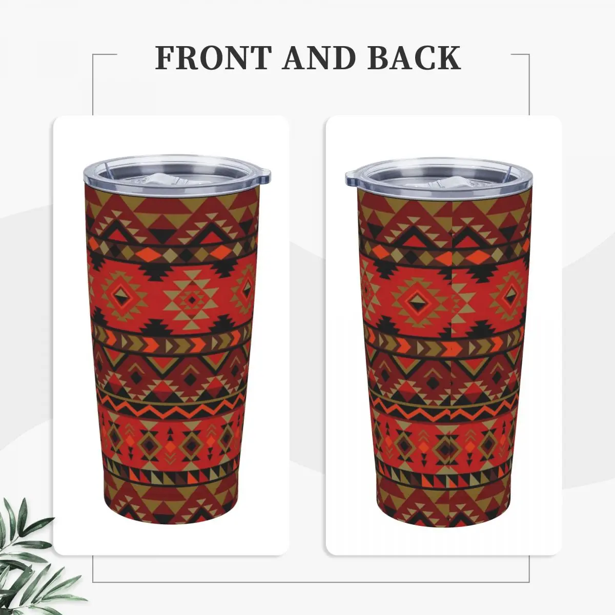 Vintage Ethnic Tumbler Red Aztec Print Cold and Hot Water Bottle Leakproof Stainless Steel Thermal Cups Custom Driving Car Mugs