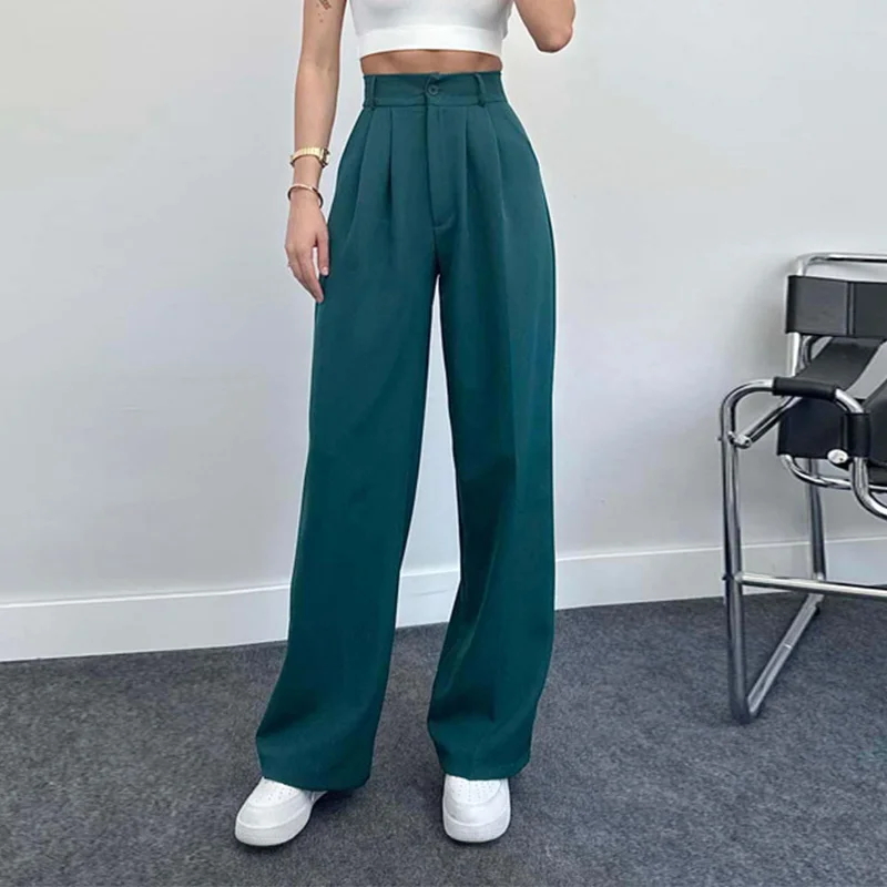 

Oversized Casual Pants for Women Wide Leg Pants Elegant High Waisted Dressy Trousers Solid Straight Long Work Pants with Pockets