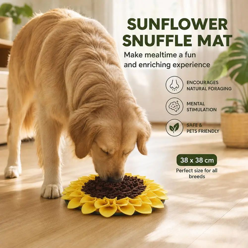 Sunflower Dog Snuffle Mat 38x38cm Natural Foraging Mental Stimulation Slow Feeder Puzzle Toy For Boredom Relief Pets