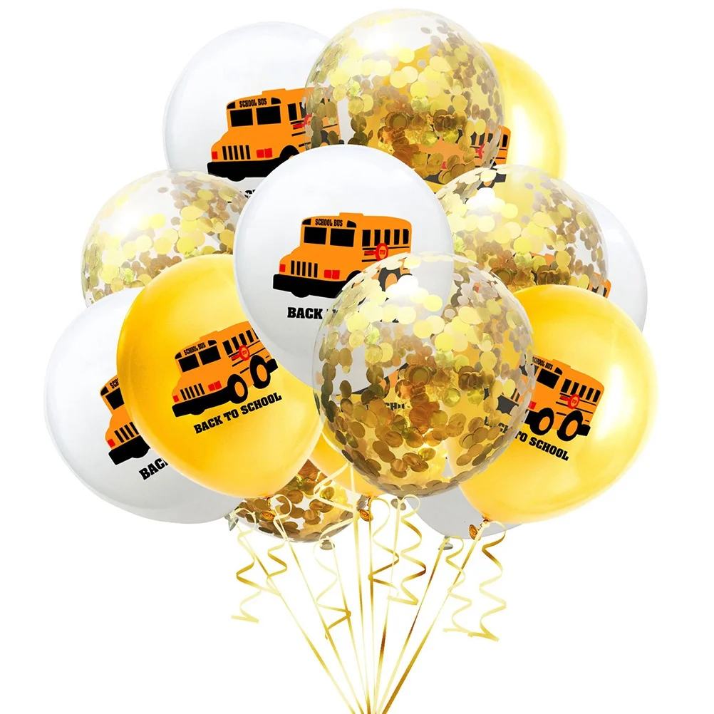 

15 pcs 12 Inch School Bus Printing Set Golden Latex For Back To School Party Decoration Classroom Celebration Balloons Kit Party