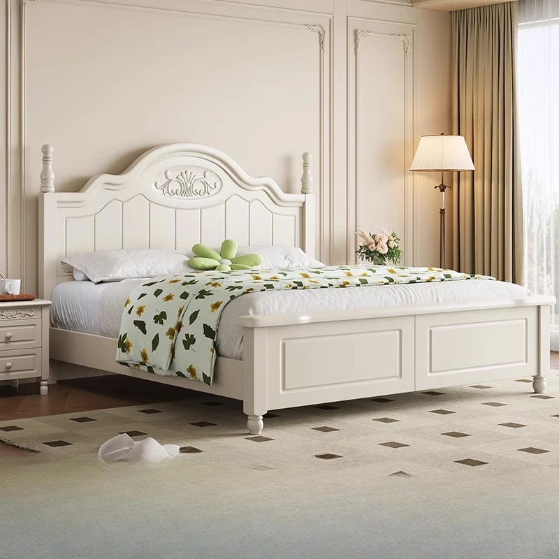 American bed white solid wood bed, modern simple 1.8 meters master bedroom high box storage bed, cream wind 1.5m double