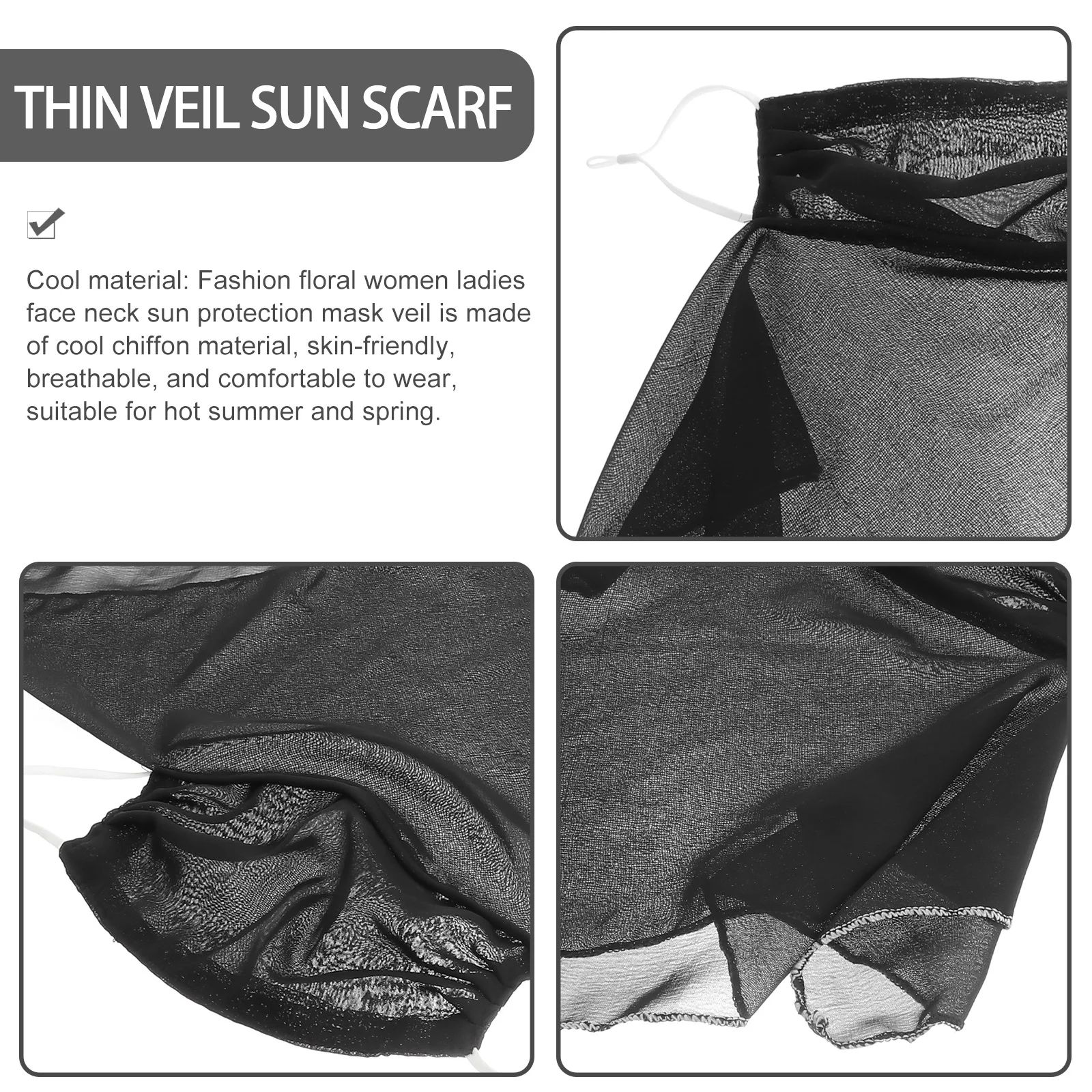 

Summer Sun-Resistant Neck Guard Face Mask Women Chiffon Breathable Thin Veil Sun Scarf Black Uv Protection Riding Mask