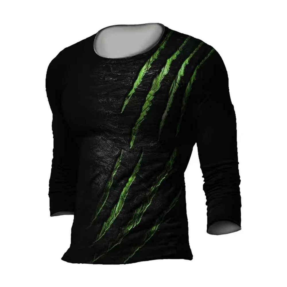 Men's Casual Vintage Clothing Long Sleeve T-Shirt 3d Printed Scratch Pattern Round Neck Oversized Top Simple Men's Clothing