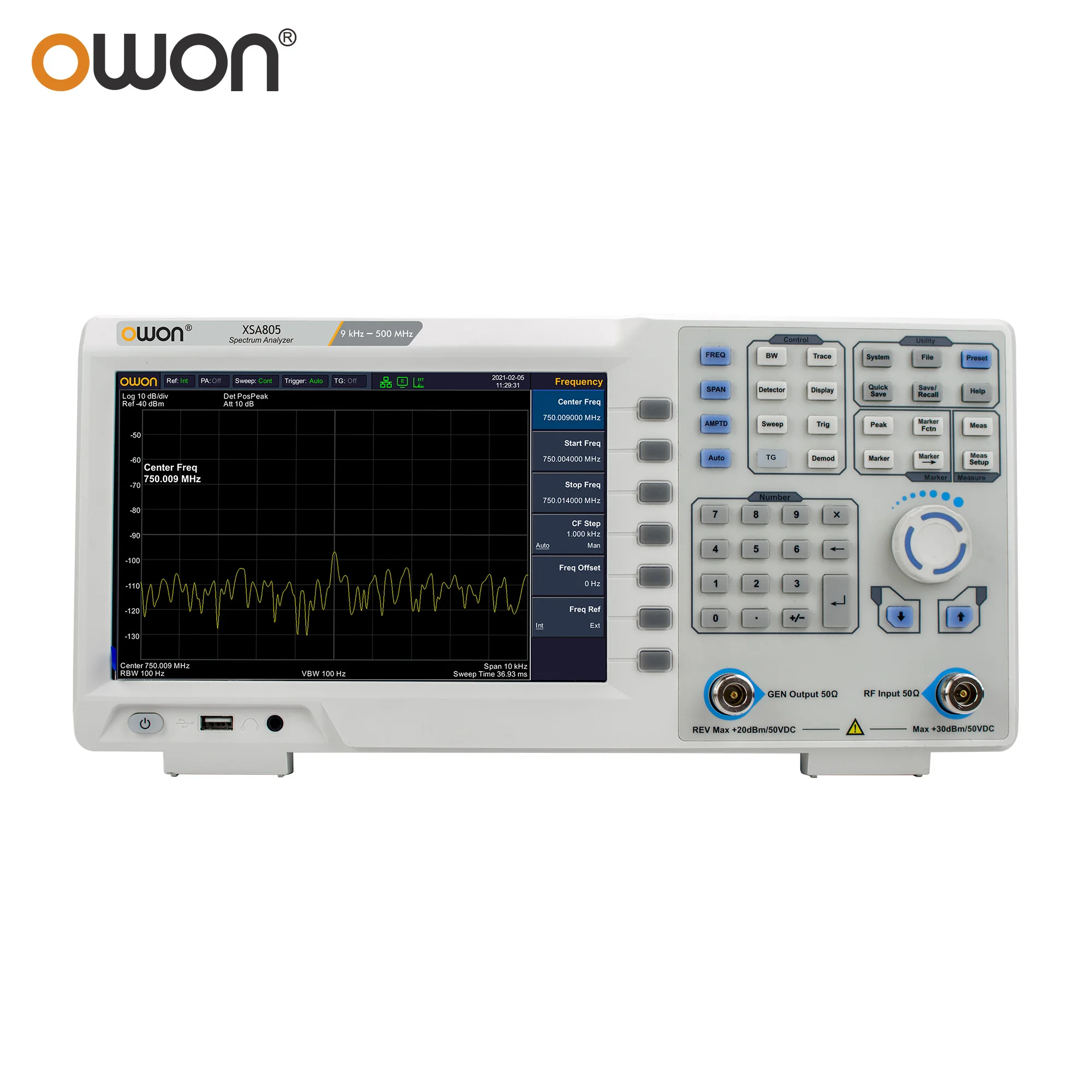 

OWON XSA805 Spectrum Analyzer Frequency Range from 9 kHz up to 500MHz resolution ratio 1280×800 9 Inches LCD EMI Test XSA805TG