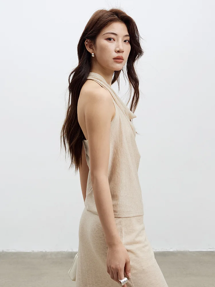 Winsleter-28.8% ขนสัตว์ 3%ผ้าไหมเสื้อกั๊กหรูหรา,ผู้หญิงเชือกแขวนคอ,แฟชั่นเดินทางเสื้อถักเปิดหลัง,ฤดูใบไม้ร่วง 2025 T58636CC